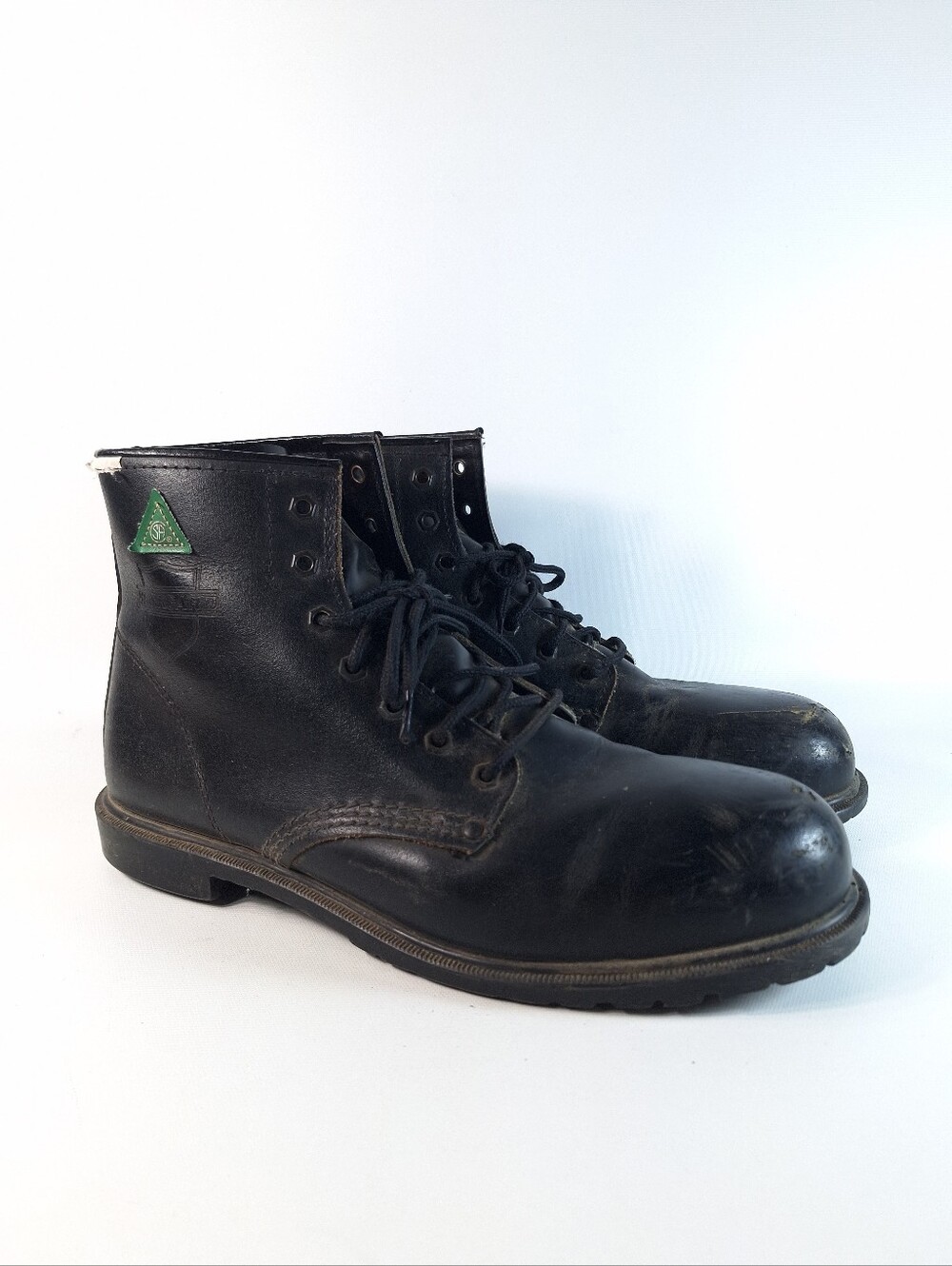 Vintage Workgard Black Leather Steel Toe Work Boots CSA Green Triangle Men's 10